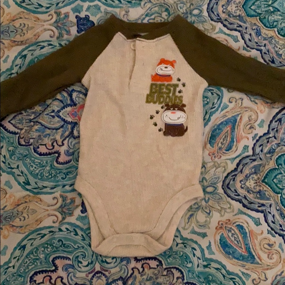 Tan and Olive Green Best Buddies Onesie